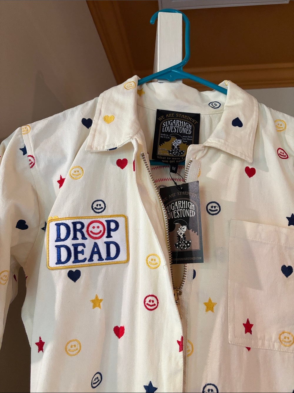 Sugarhigh Lovestoned Drop Dead Cream Star & Heart Printed Jumpsuit - Picture 3 of 11